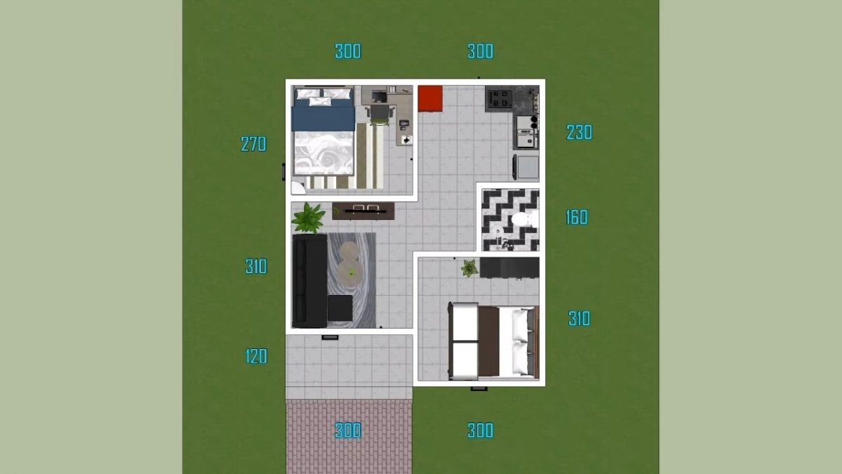 Small House Plan 6x7 Meter 20x23 Feet 2 Bed 1 bath