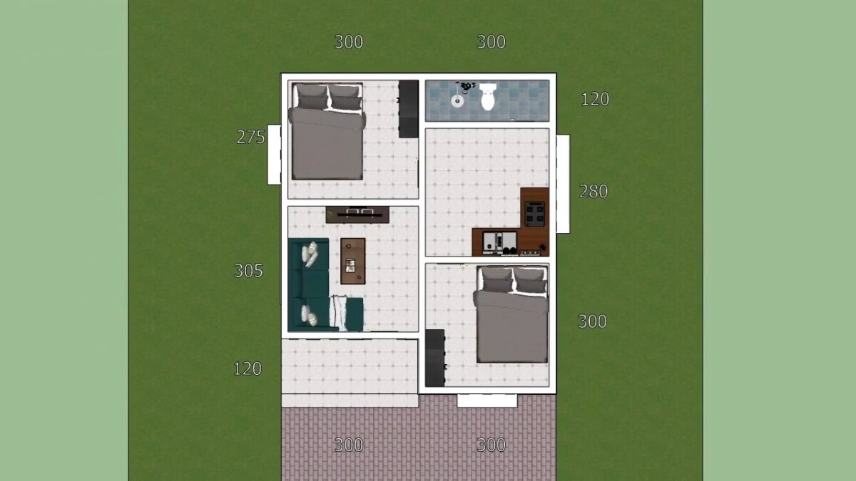Small House Plan 6x7 Meter Home Design 20x23 Feet 2 Beds 1 bath