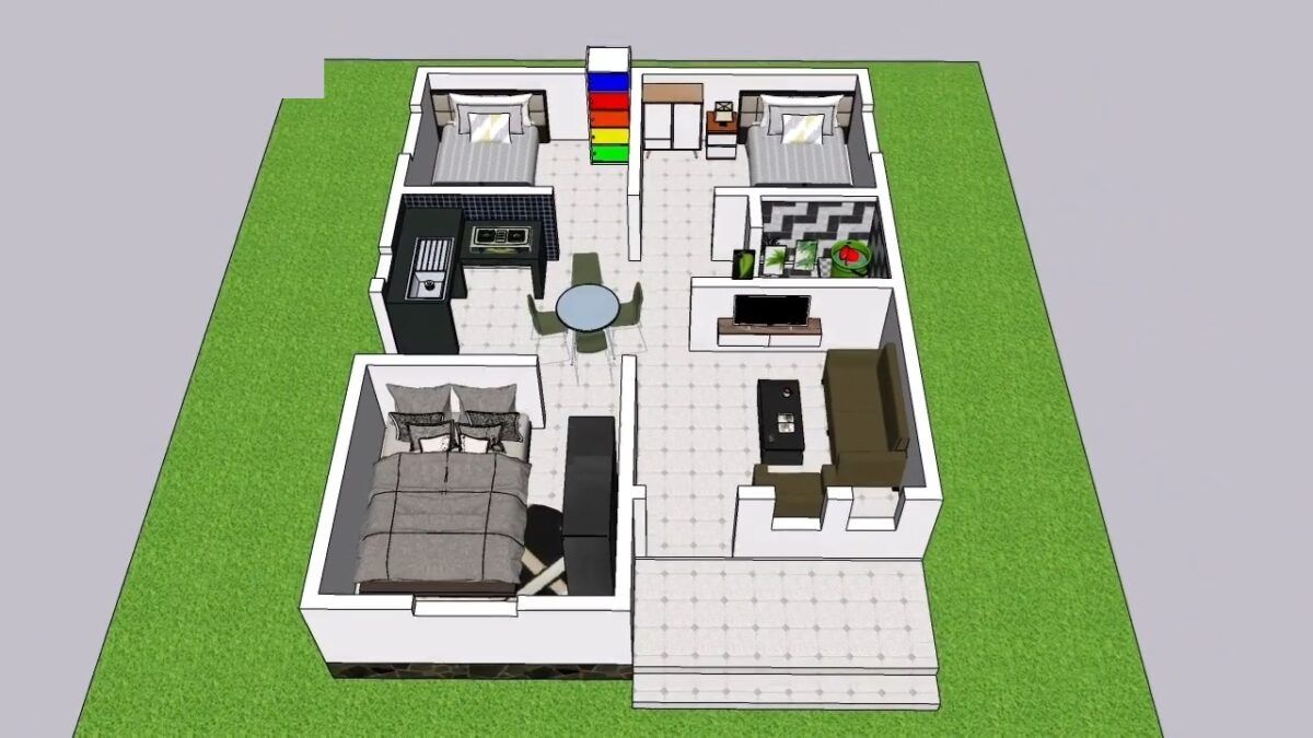 Small House Plan 6x8 Meter House Design 20x26 Feet 3 Beds 1 bath