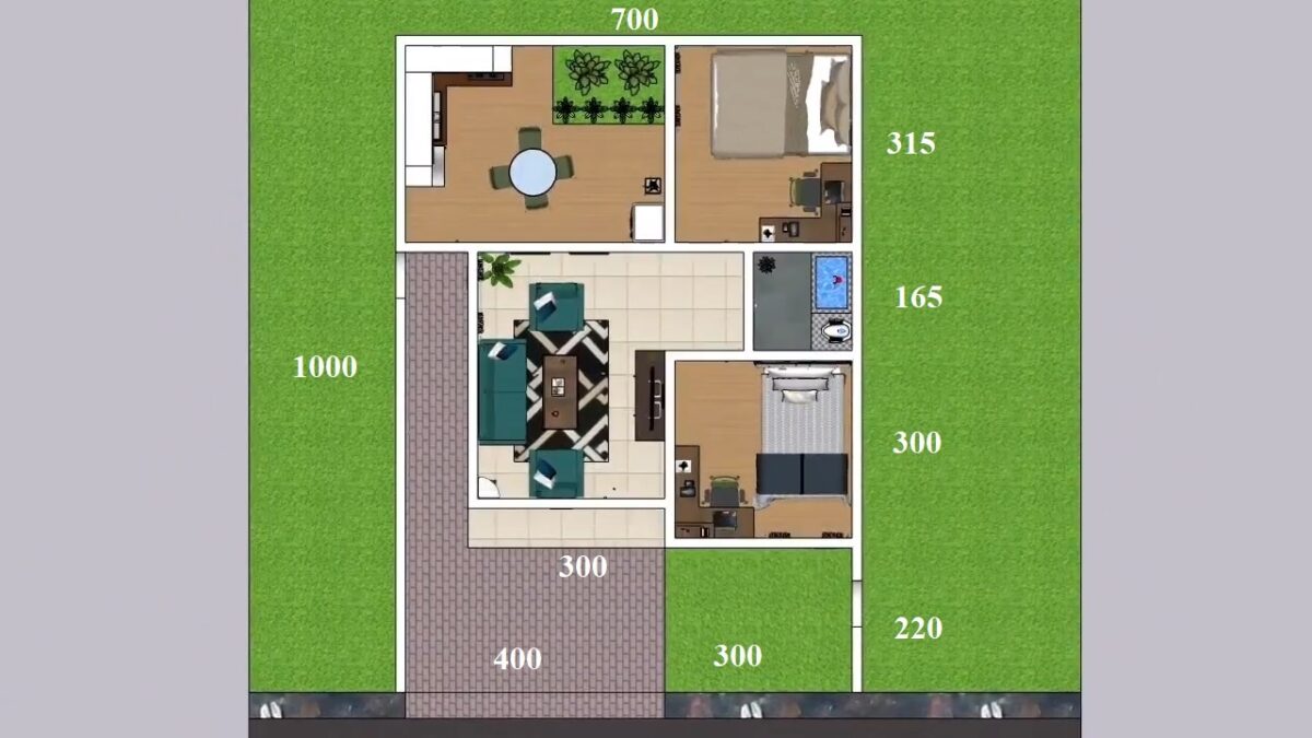 Small House Plan 7x10 Meter Home Design 23x33 Feet 2 Beds 1 bath