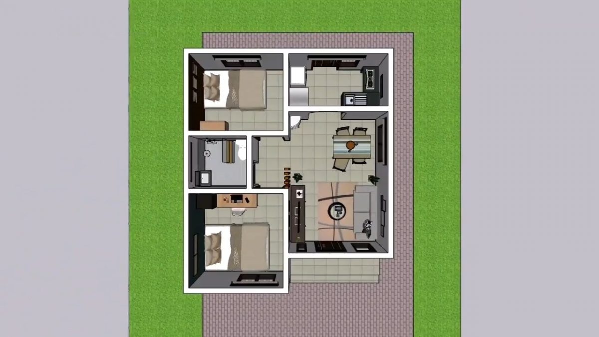 Small House Plans 20x23 Feet House Design 6x7 Meter 2 Bed 1 bath