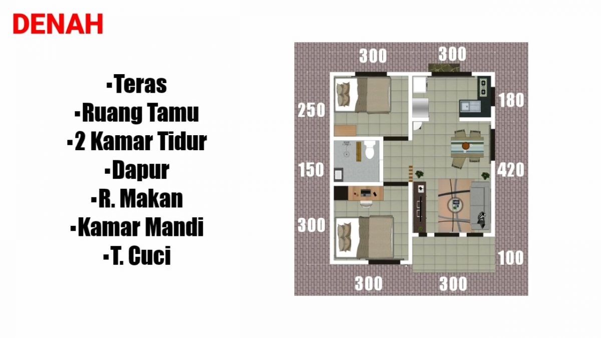 Small House Plans 20x23 Feet House Design 6x7 Meter 2 Bed 1 bath