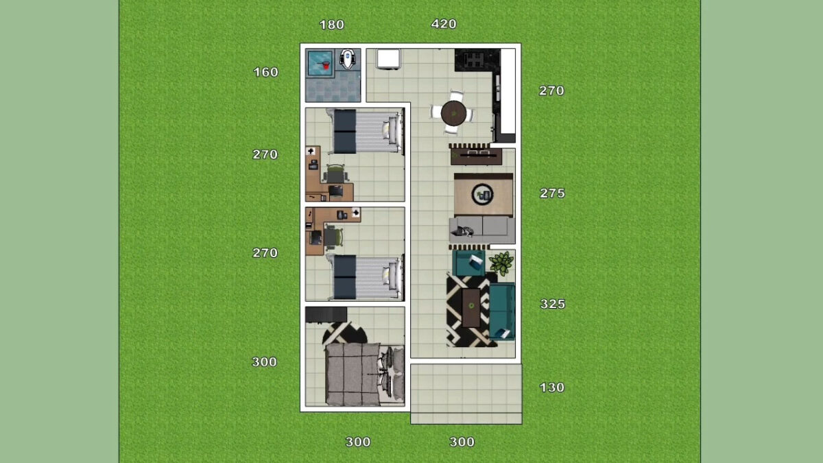 Small House Plans 6x10 Meter 20x33 Feet 3 Bed 1 bath layout