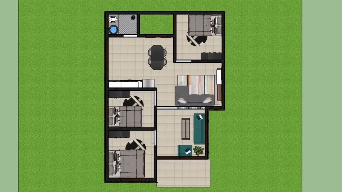 Small House Design 7x10 Meter 23x33 Feet 3 Beds 1 bath