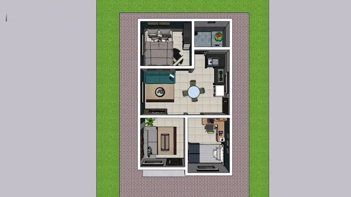 Small House Design 5x9 Meter Home Design 17x30 Feet 2 Beds 1 bath 3d1