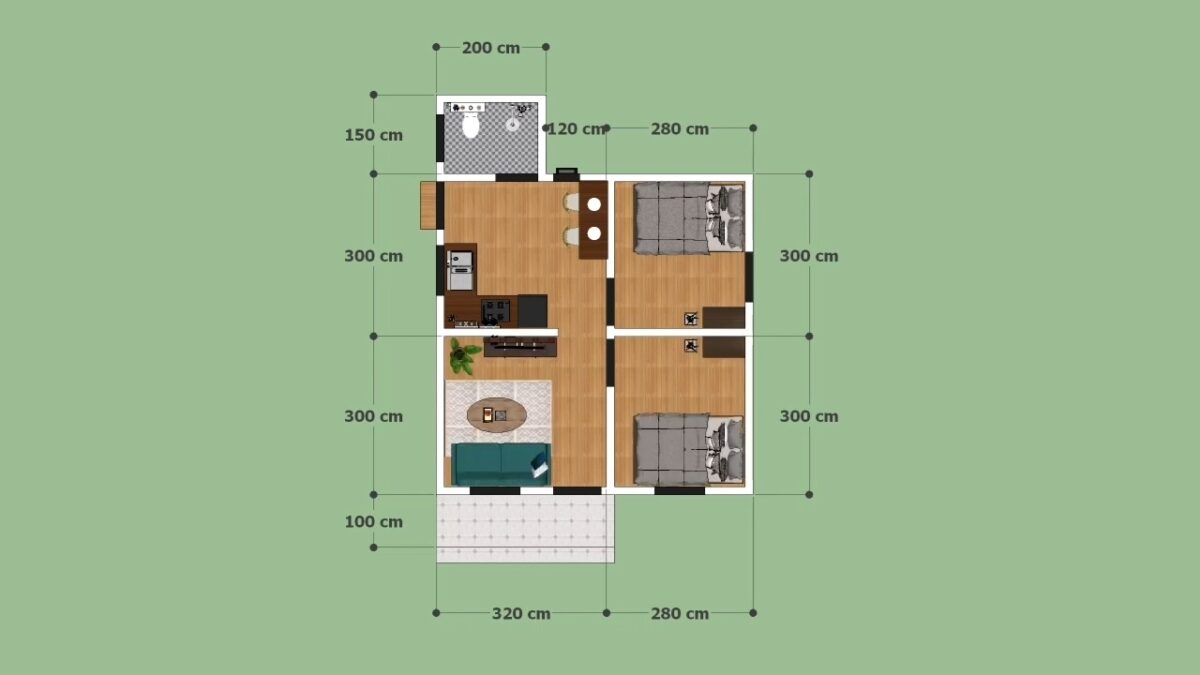 Tiny House Plan 6x7 Meter Home Plan 20x23 Feet 2 Beds 1 bath 42sqm PDF Full Plan