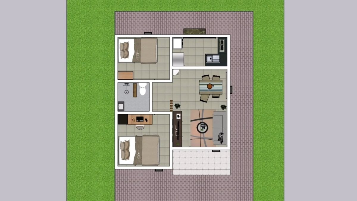 Tiny House Plans 6x7 Meter Home Plan 20x23 Feet 2 Beds 1 bath 42sqm