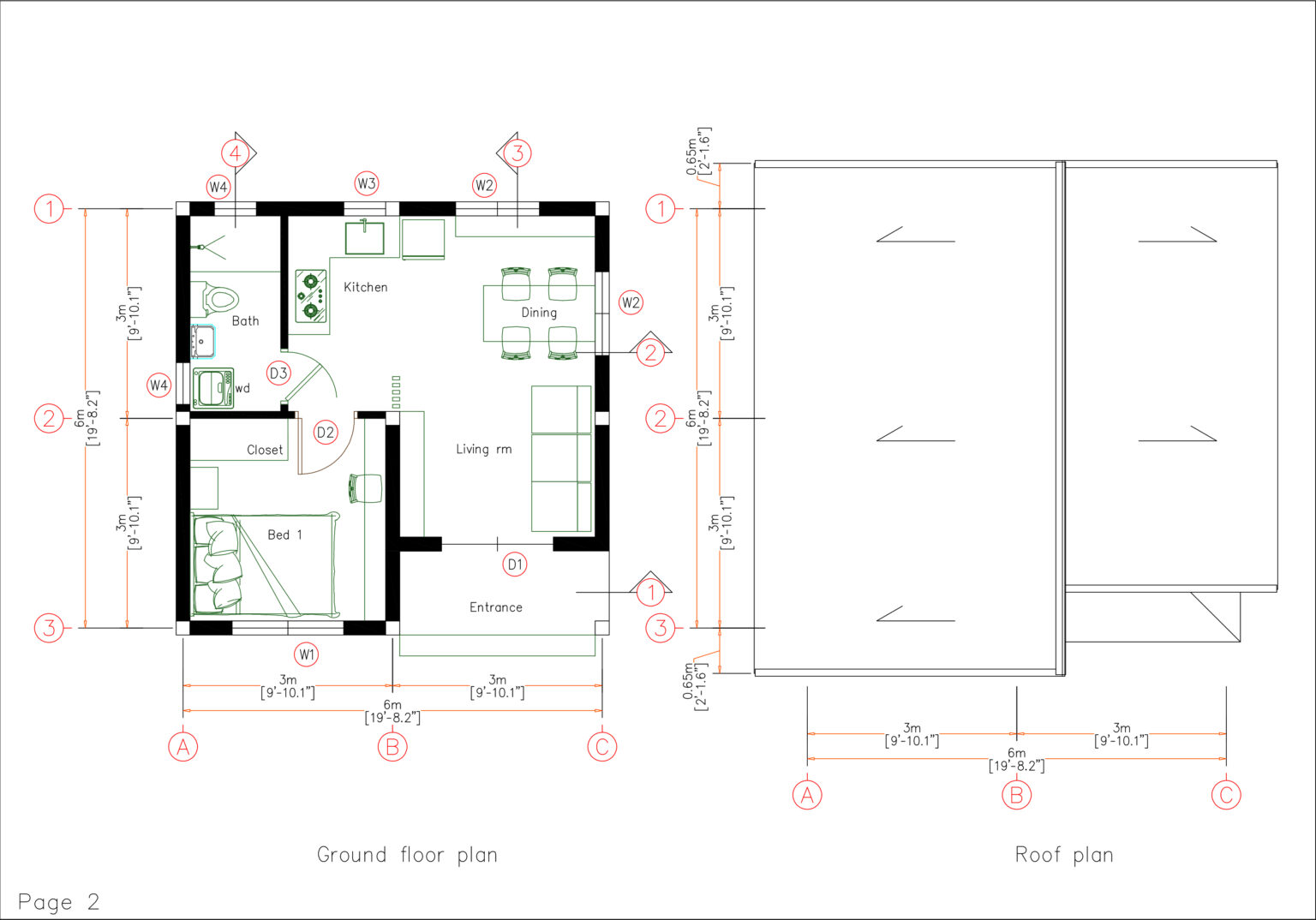 20x20 Small House Design 6x6 Meter 1 Bed 1 Bath - House Plans 3D