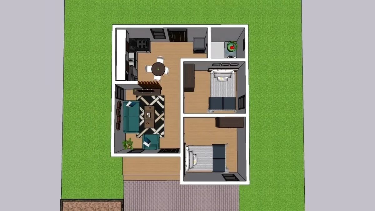 20x23 Small House Plan 6x7 Meter 2 Beds 1 bath PDF Full Plan