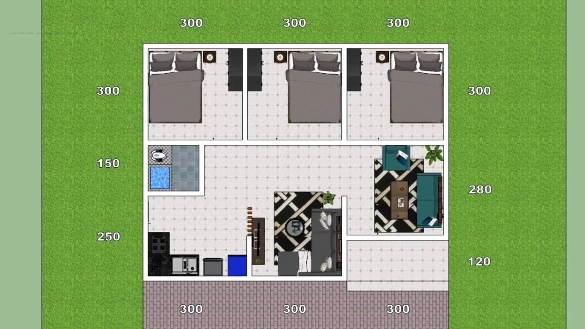 Simple House Design 9x7 Meter Home Plan 30x23 Feet 3 Bed 1 Bath 63 sqm PDF Full Plan