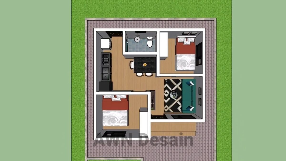 Simple House Plan 6x6 Meter Home Design 20x20 Feet 2 Bed 1 bath 36sqm PDF Full Plan