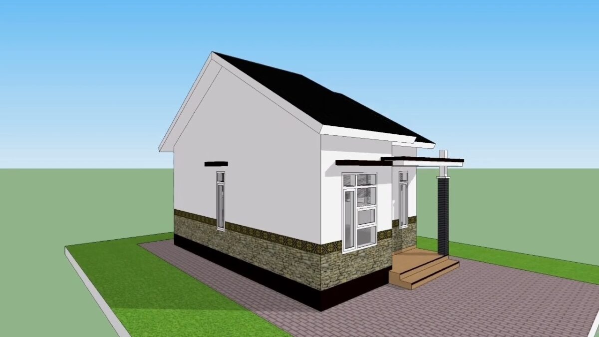 Small House Design 5x7 Meter Simple Plan 17x23 Feet 2 Bed 1 bath 35sqm Full detailing plan