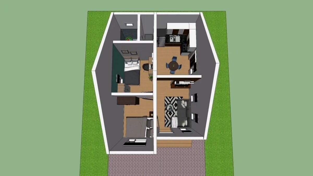 Small House Design 5x7 Meter Simple Plan 17x23 Feet 2 Bed 1 bath 35sqm Full detailing plan