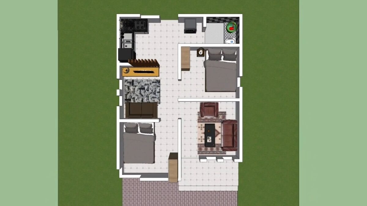 Small House Plan 6x8.5 Meter Home Design 20x28 Feet 2 Beds 1 bath PDF Full Plan Layout