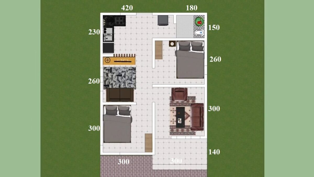 Small House Plan 6x8.5 Meter Home Design 20x28 Feet 2 Beds 1 bath PDF Full Plan Layout