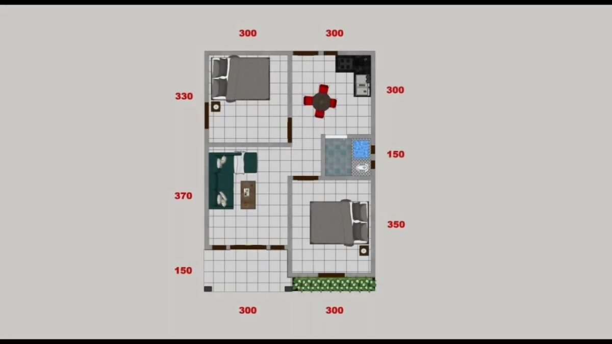 Small Modern House 20x26 Feet Home Design 6x8 Meter 2 Beds 1 bath PDF Full Plan layout