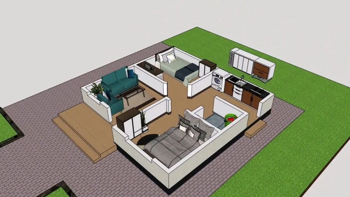 Small Simple House 20x20 Feet Home Design 6x6 Meter 2 Beds 1 bath PDF Full Plan