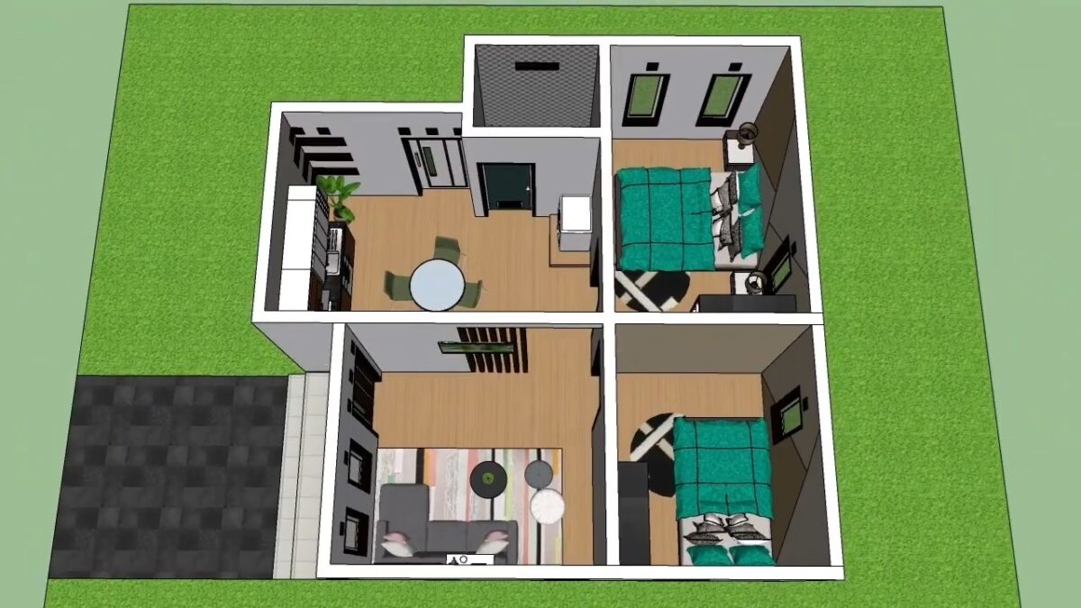 Small Simple House 23x23 Feet Home Design 7x7 Meter 2 Beds 1 bath PDF Full Plan