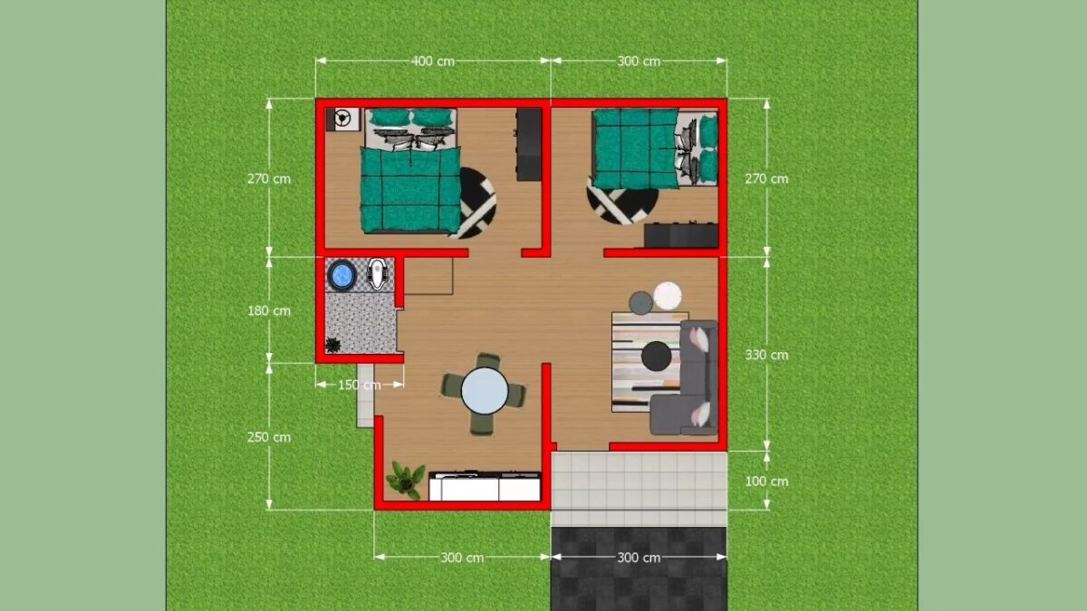 Small Simple House 23x23 Feet Home Design 7x7 Meter 2 Beds 1 bath PDF Full Plan