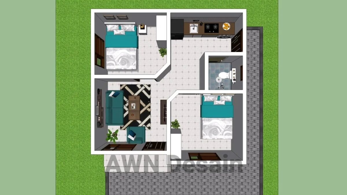 Small Simple House 6x6 Meter Home Plan 20x20 Feet 2 Beds 1 bath 36sqm PDF Full Plan 3d1