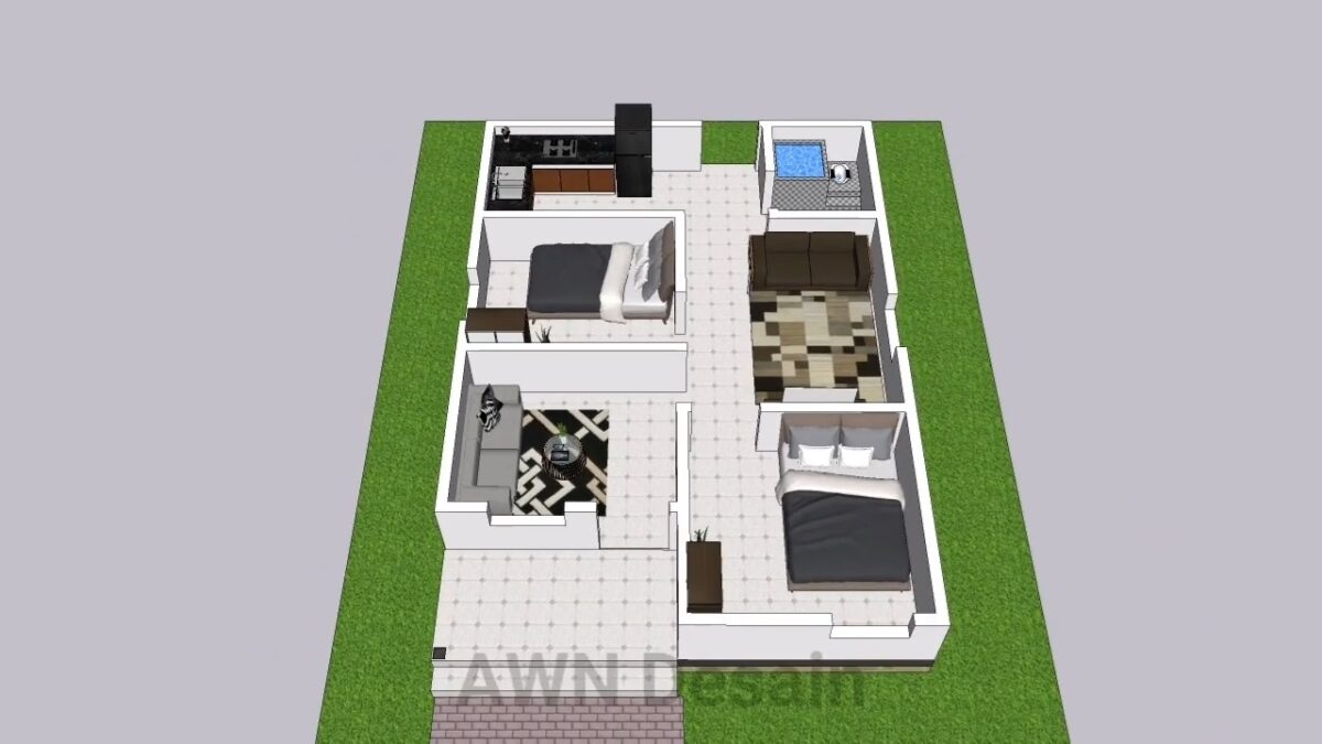 Small Simple House 6x8 Meter Home Design 20x26 Feet 2 Beds 1 bath PDF Full Plan layout