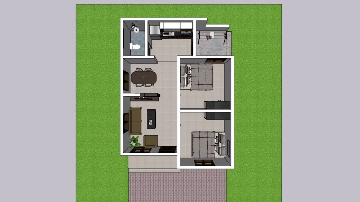 Small Simple House 6x8 Meter Home Design 20x26 Feet 2 Beds 1 bath PDF Full Plan