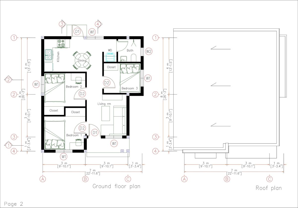 Small Simple House 7x8 Meter Home Design 23x26 Feet 3 Bed