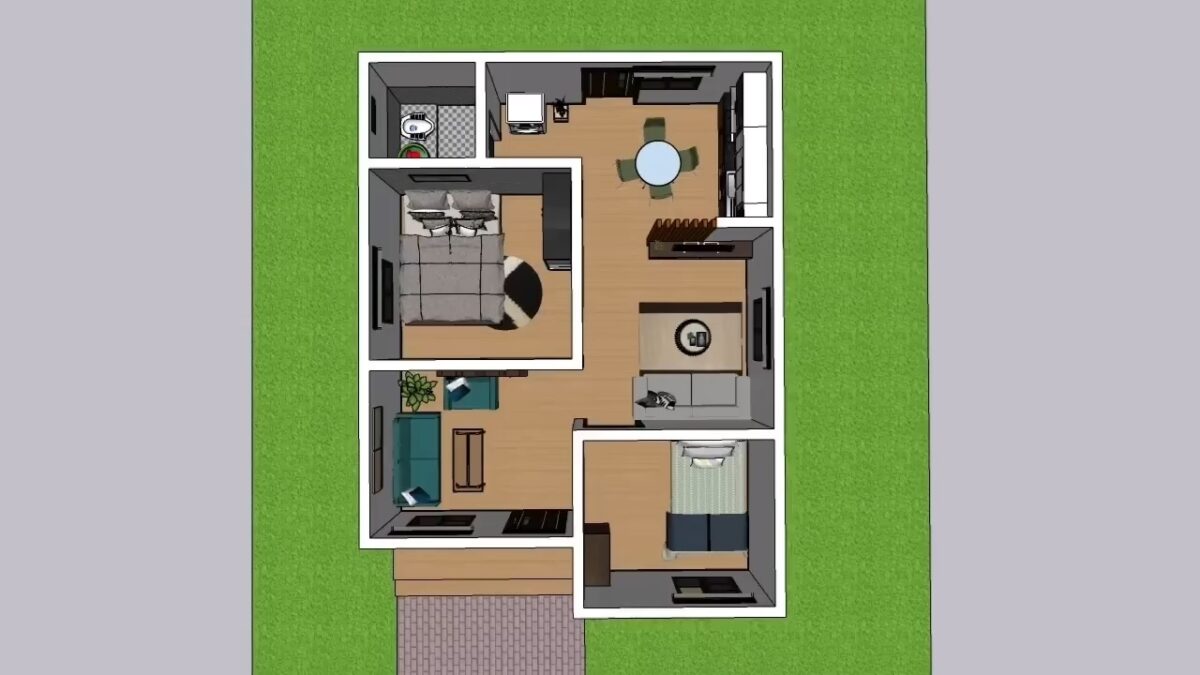 Tiny House Plan 6x8 Meter Home Design 20x26 Feet 2 Beds 1 bath PDF Full Plan