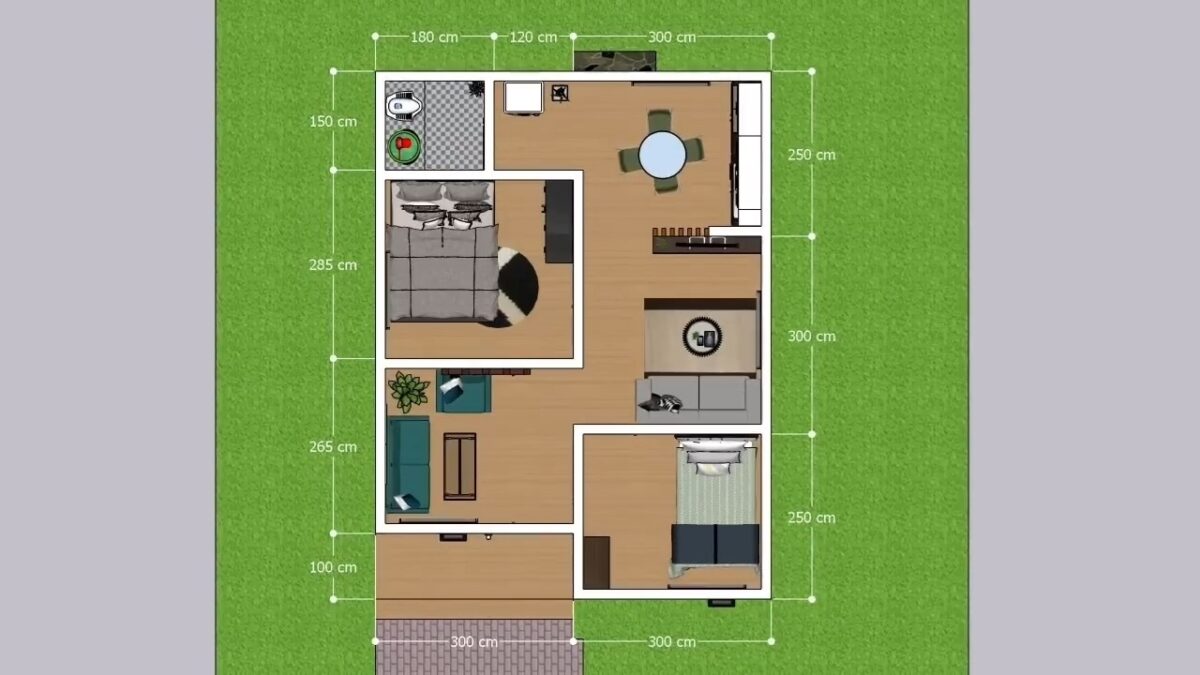 Tiny House Plan 6x8 Meter Home Design 20x26 Feet 2 Beds 1 bath PDF Full Plan layout