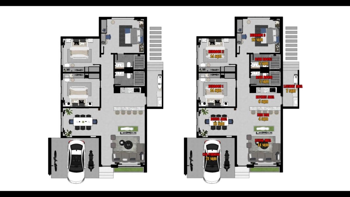 House Design Plans 9x15.6 Meter 30x51 Feet 3 Bed 2 Bath Terrace Roof PDF Full Plan