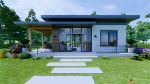 House Plans 3d 7x9 Meter 2 Bed 1 Bath with Swimming Pool