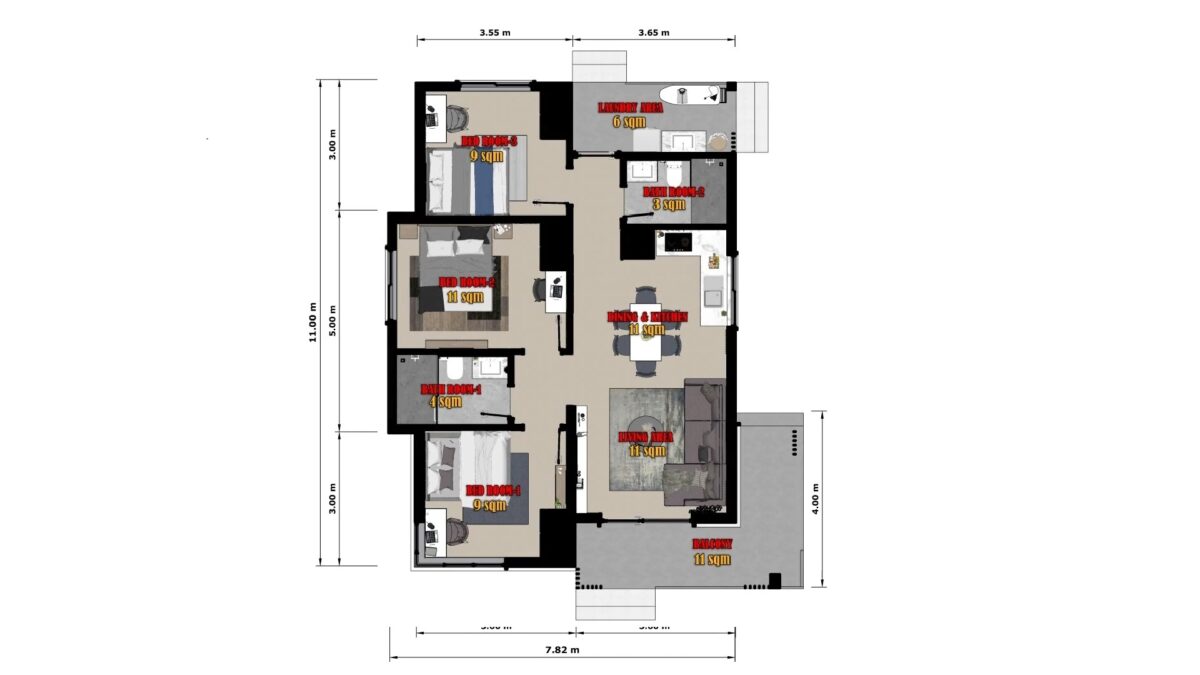 Small House Design 7.8 x11 Meter 3 Bedroom 2 Bathroom 25x36 Feet PDF Full Plan