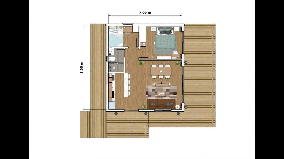 Small House Design 7x8 Meter 23x26 Feet 1 Bedroom 1 Bathroom layout