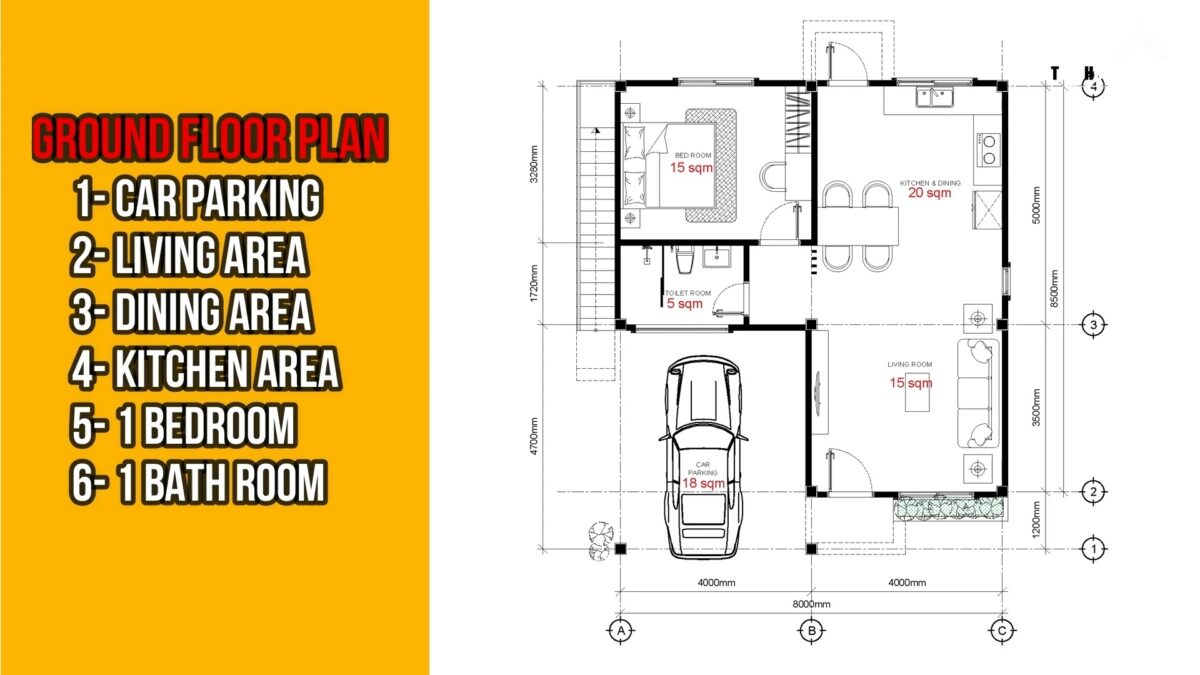 Small House Design 8x8.5 Meter 26x29 Feet 1 Bedroom 1 Bath (68sqm) PDF Full Plan