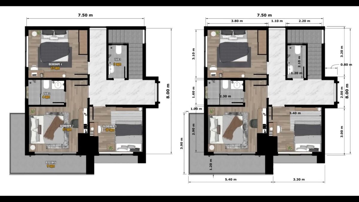 Small House Design 7.5x8 Meter Home Plan 25x26 Feet 4 Bed 3 Bath first