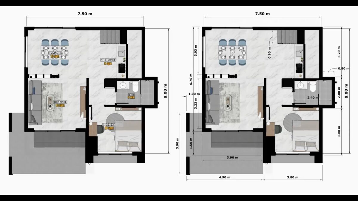 Small House Design 7.5x8 Meter Home Plan 25x26 Feet 4 Bed 3 Bath first