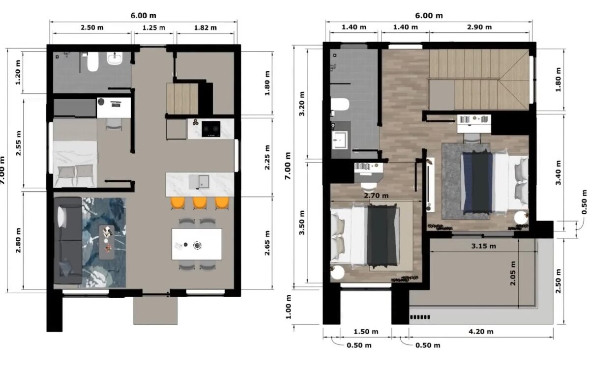 House Design 20x23 Feet Small House Plans 6x7 Meter 3 Bed 2 Bath Layout