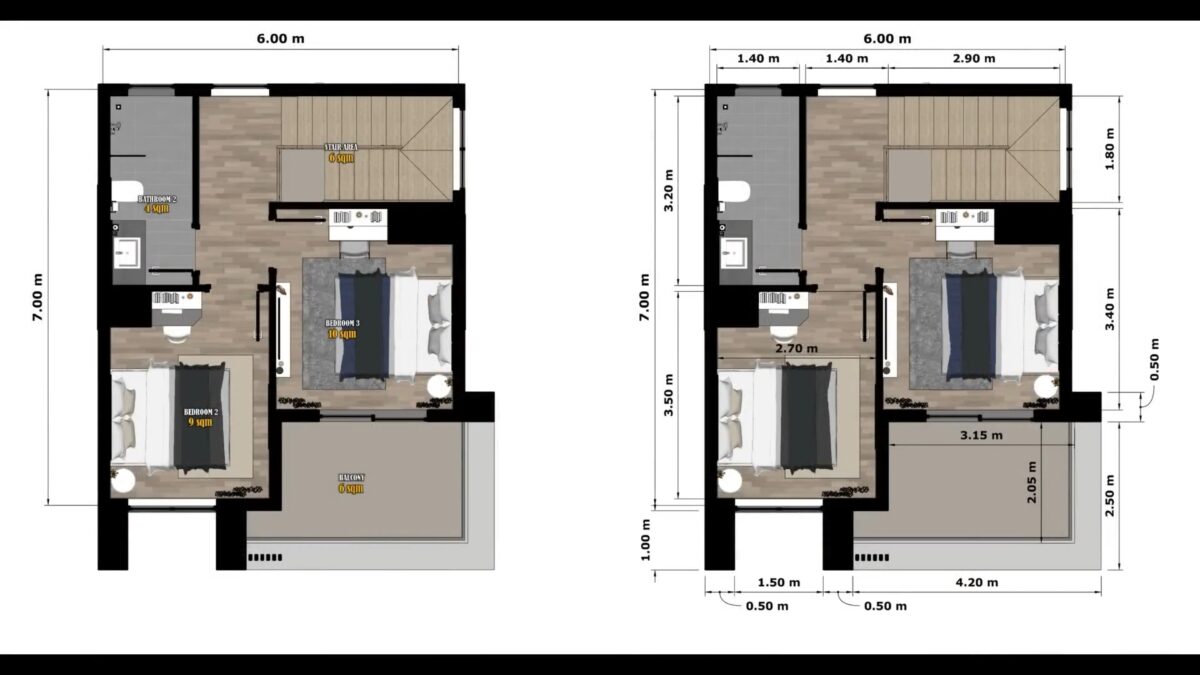 House Design 20x23 Feet Small House Plans 6x7 Meter 3 Bed 3 Bath 6