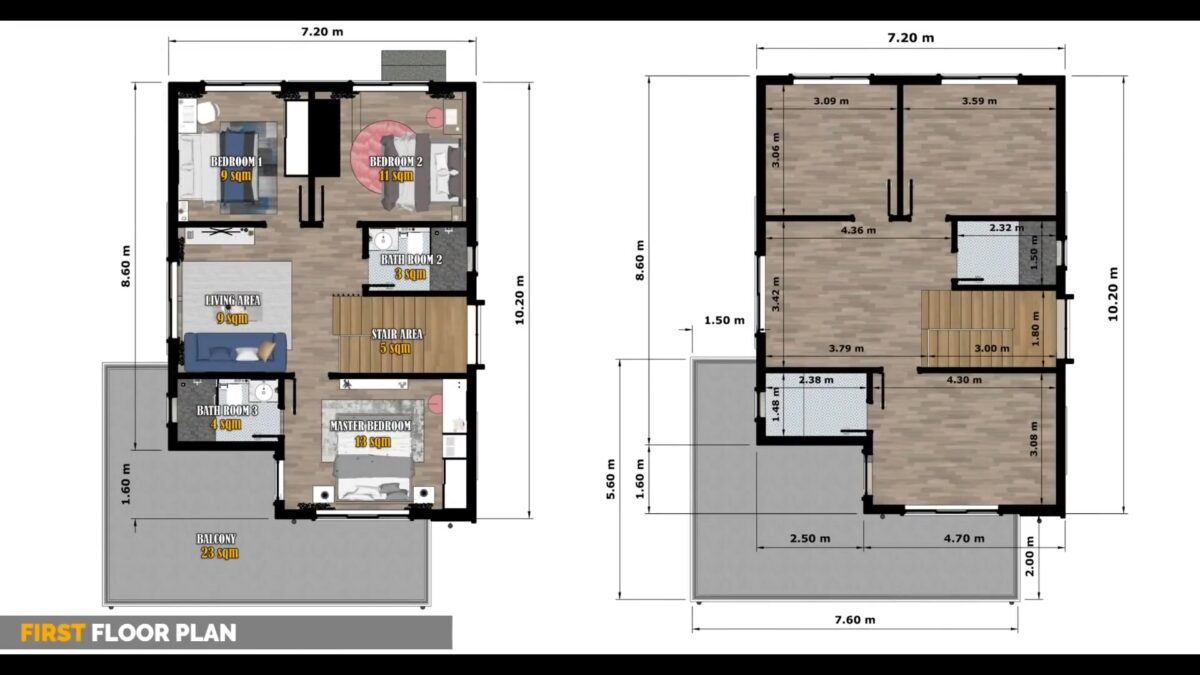 House Design 23x33 Feet Small House Plan 7x10 Meter 3 Bed 2 Bath Shed Roof PDF Full Plan