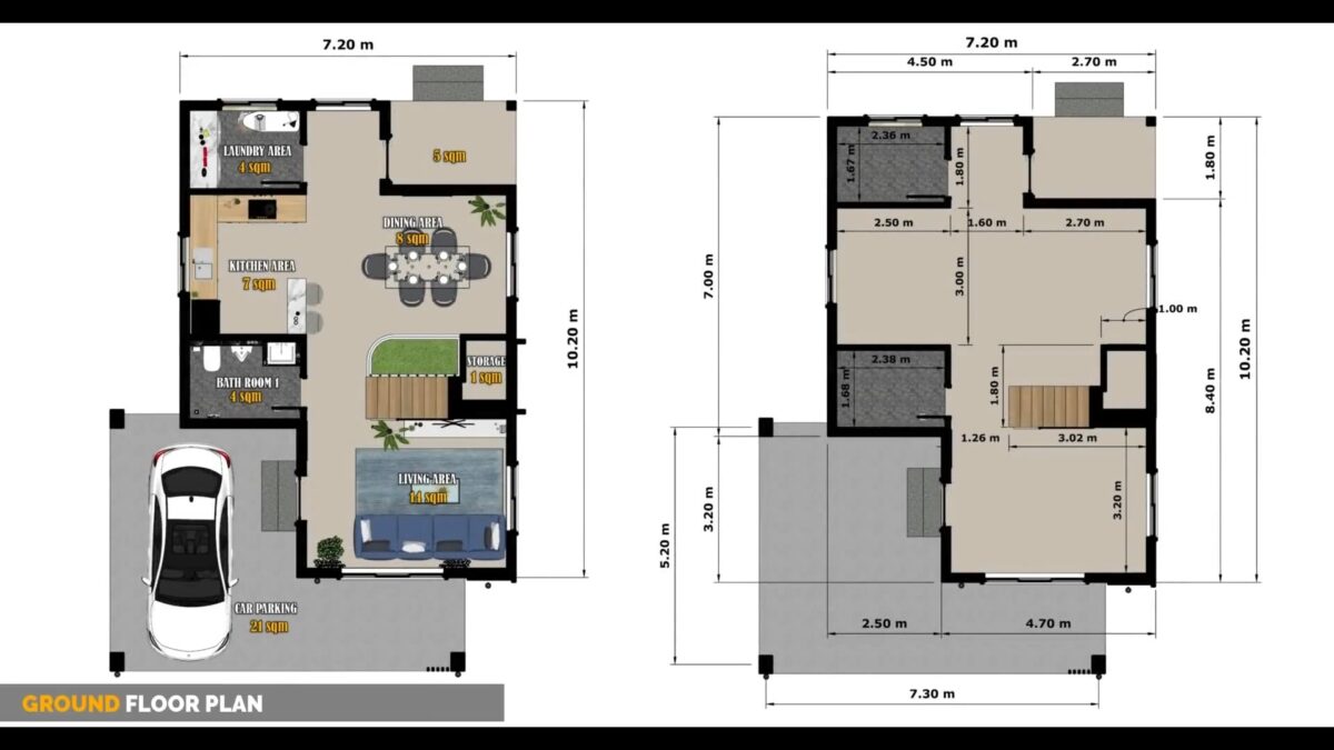 House Design 23x33 Feet Small House Plan 7x10 Meter 3 Bed 2 Bath Shed Roof PDF Full Plan