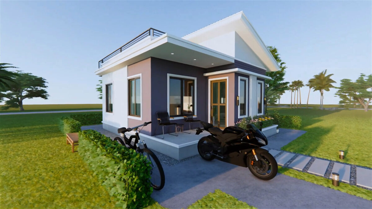 House Plans 3d 6x7 Meter Small House Design 20x23 Feet 2 Bed 1 Bath Shed With Terrace Roof