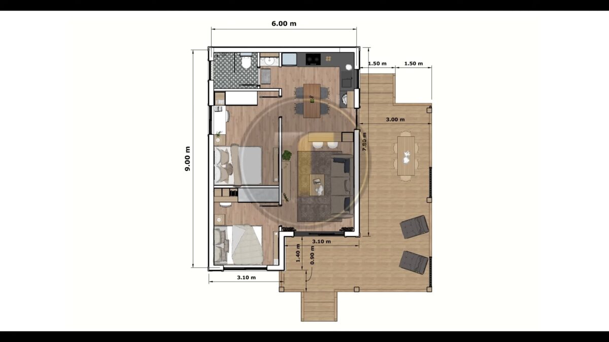 House Plans 3d 6x9 Meter Small house design 20x30 Feet 2 Bed 1 Bath Gable Roof PDF Plan layout