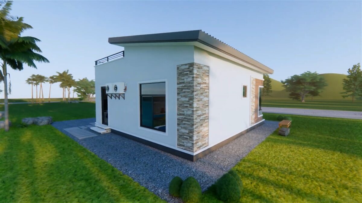 Small House Design 10.7x8 Meter House Plan 35x26 Feet 2 Bed Shed Roof with Terrace Roof