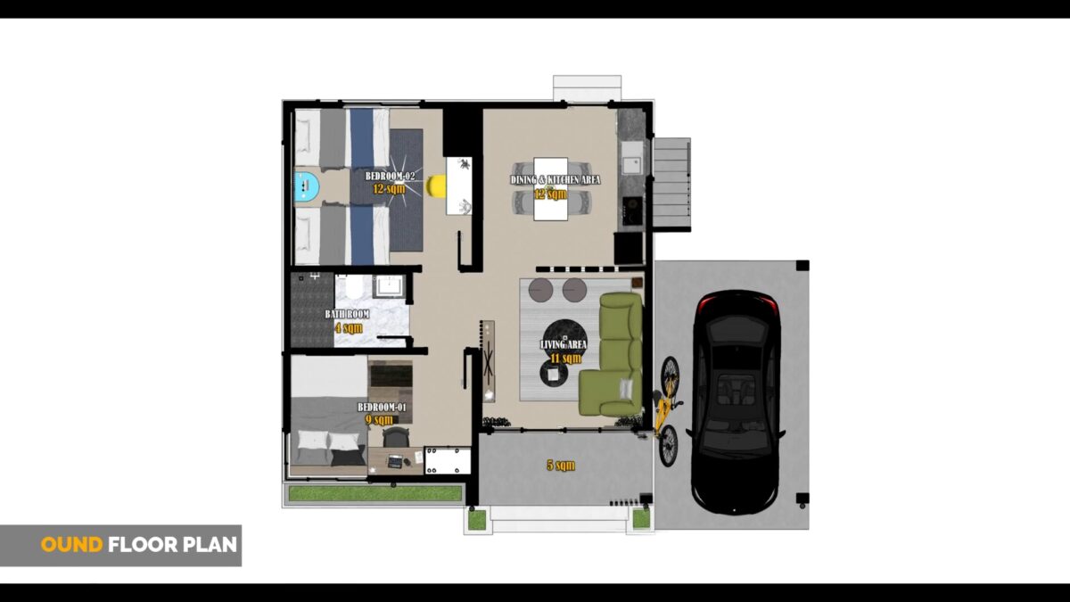 Small House Design 10.7x8 Meter House Plan 35x26 Feet 2 Bed Shed Roof with Terrace Roof