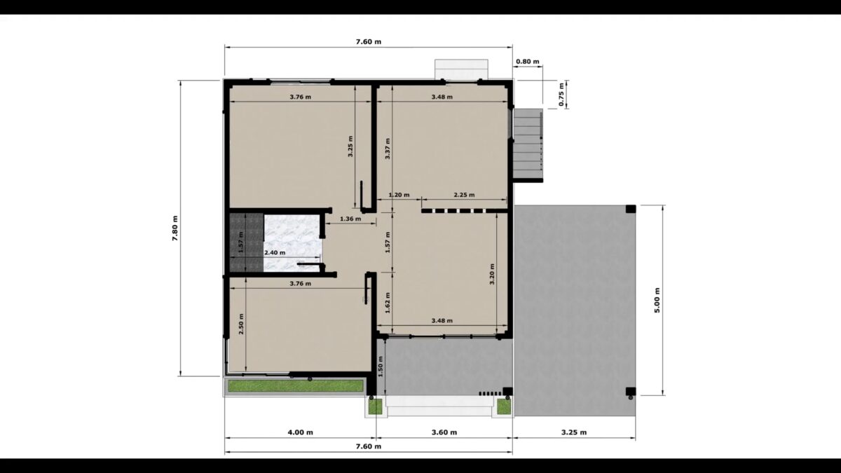 Small House Design 10.7x8 Meter House Plan 35x26 Feet 2 Bed Shed Roof with Terrace Roof