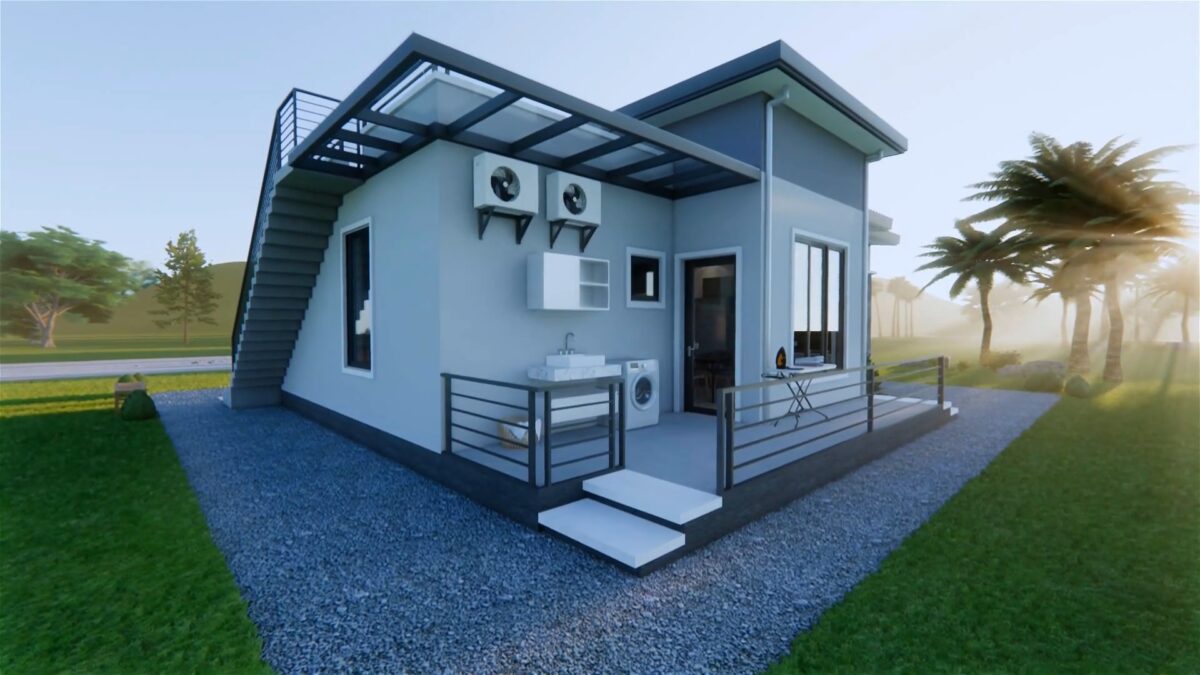 Small House Design 11.5x8.8 Meter 38x29 Feet 3 Bed 2 Bath Shed with Terrace