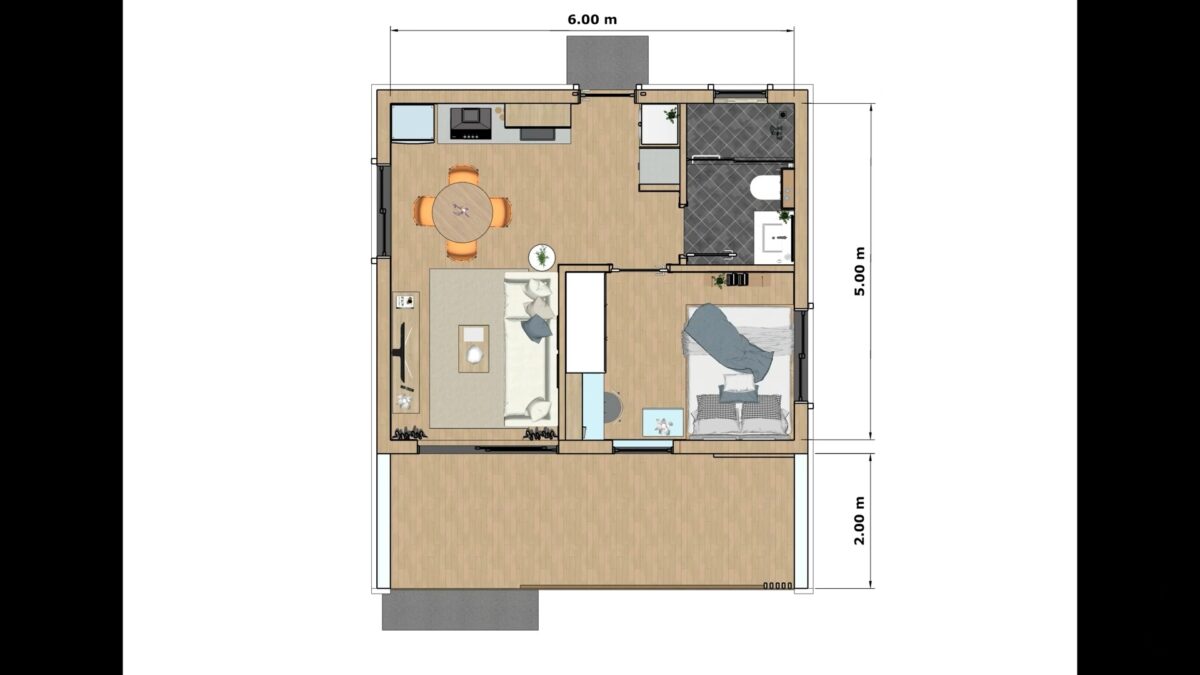 Small House Design 17x20 Feet House Design 5x6 Meter 1 Bed 1 Bath Gable Roof PDF Plan layout