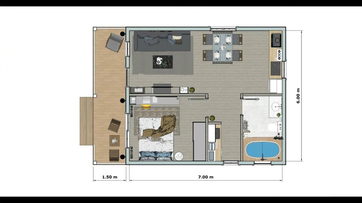 Small House Design 20x23 Feet House Plans 6x7 Meter 1 Bed 1 Bath Gable Roof PDF Plans layout