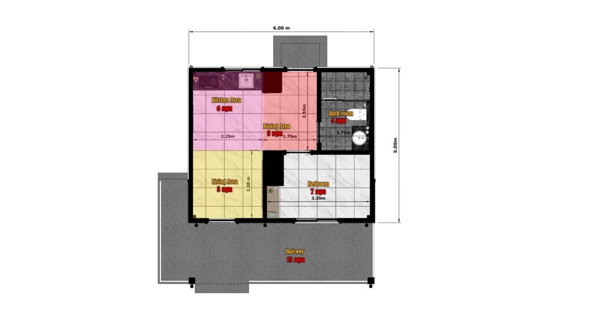 Small House Design 20x27 Feet House Plans 6x5 Meter 1 Bed 1 Bath Shed Roof PDF Plans