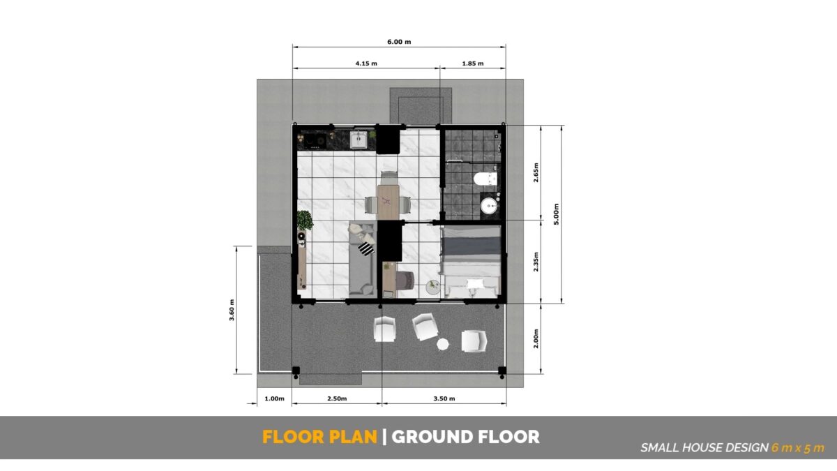 Small House Design 20x27 Feet House Plans 6x5 Meter 1 Bed 1 Bath Shed Roof PDF Plans layout